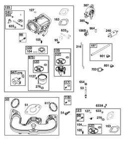 Carburetor And Fuel Supply Group Diagram and Parts List for 44U777-0013-B5 400000 - 699999 Briggs and Stratton Engine